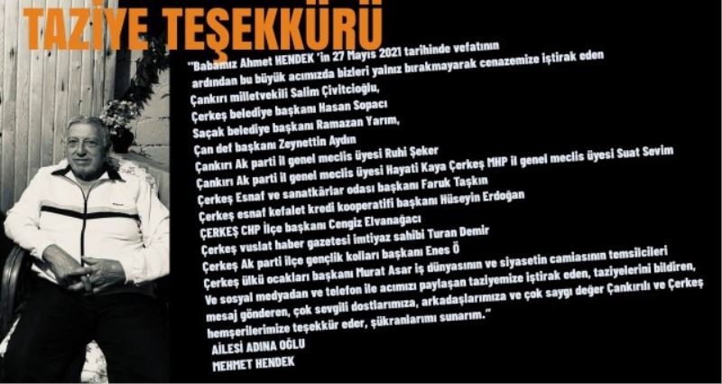 TAZİYE TEŞEKKÜRÜ